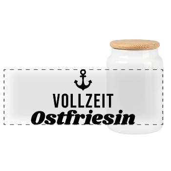Vollzeit Ostfriesin VollzeitOstfriesin - Panorama Keksdose mit Holzdeckel - Weiß - Vorne