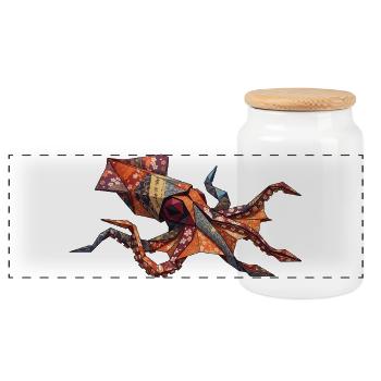 Origami Crab Patchwork - Panoramic Cookie Jar with Wooden Lid - white - Front