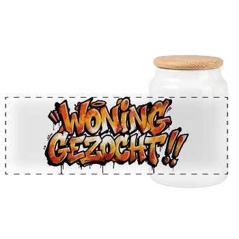 Property Wanted Graffiti Text - Panoramic Cookie Jar with Wooden Lid - white - Front