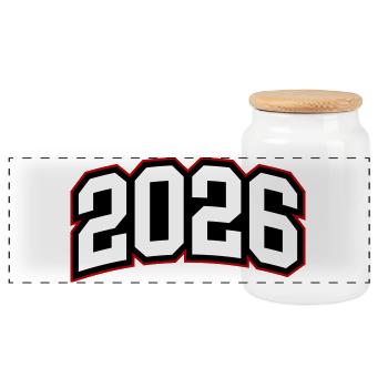 2026 Jahr - Panorama Keksdose mit Holzdeckel - Weiß - Vorne