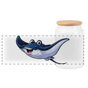 Happy Blue Ray Cartoon - Panoramic Cookie Jar with Wooden Lid - white - Front