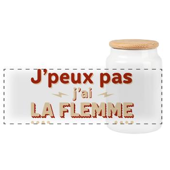 J'peux Pas J'ai La Flemme - Humour Retro - Boîte à biscuits avec couvercle en bois - blanc - Devant