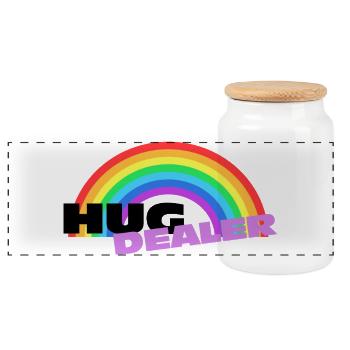Hug Dealer Stickers: Colorful Rainbow Design - Panoramic Cookie Jar with Wooden Lid - white - Front