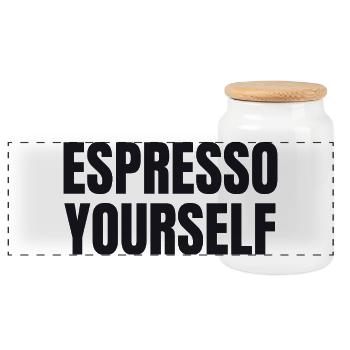Espresso Yourself - Funny Coffee Shirt - Panoramic Cookie Jar with Wooden Lid - white - Front