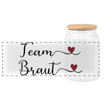 Team Braut mit Herz - Panorama Keksdose mit Holzdeckel - Weiß - Vorne