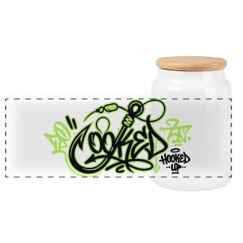 Fishhook Graffiti Logo - Panoramic Cookie Jar with Wooden Lid - white - Front