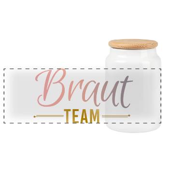 Braut Team Ringe Federn JGA Junggesellenabschied - Panorama Keksdose mit Holzdeckel - Weiß - Vorne