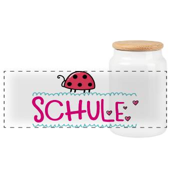 Schule  mit Glück - Panorama Keksdose mit Holzdeckel - Weiß - Vorne