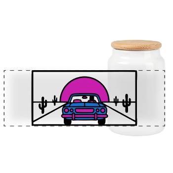 Desert Highway Car Logo - Panoramic Cookie Jar with Wooden Lid - white - Front