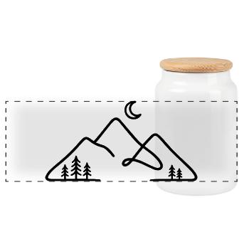 Minimalist mountain silhouette with moon - Panoramic Cookie Jar with Wooden Lid - white - Front