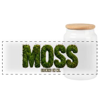 MOSS – Growing Inside Me | Botanical pun - Panoramic Cookie Jar with Wooden Lid - white - Front