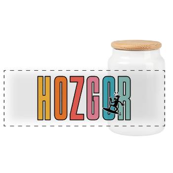 HOZGOR – Surf rétro et humour décalé - Boîte à biscuits avec couvercle en bois - blanc - Devant