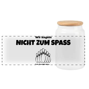 Wir kegeln nicht zum Spaß - Panorama Keksdose mit Holzdeckel - Weiß - Vorne