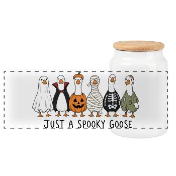 Just a Spooky Goose - Funny Halloween Geese - Panoramic Cookie Jar with Wooden Lid - white - Front