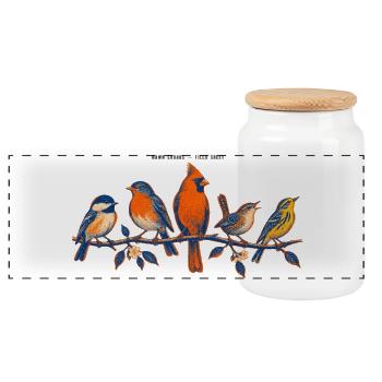 Birds on a branch – a colorful nature motif - Panoramic Cookie Jar with Wooden Lid - white - Front