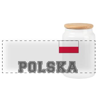 Polen Trikot Look – POLSKA mit Fahne bzw. Flagge - Panorama Keksdose mit Holzdeckel - Weiß - Vorne