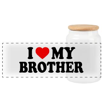 i love my brother - Boîte à biscuits avec couvercle en bois - blanc - Devant