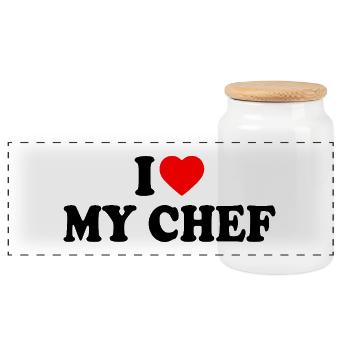 I love my chef - Panoramic Cookie Jar with Wooden Lid - white - Front