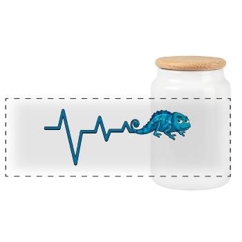 Ligne de battement de cœur caméléon bleu - Boîte à biscuits avec couvercle en bois - blanc - Devant