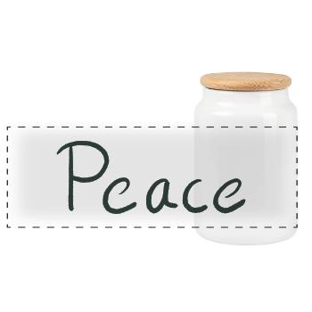 Peace Hand Lettering Green - Panoramic Cookie Jar with Wooden Lid - white - Front