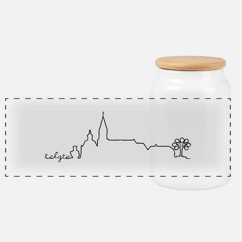 Telgter Skyline - Panorama Keksdose mit Holzdeckel - Weiß