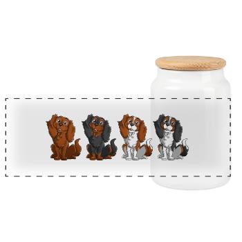 Cavalier King Charles - Ligne - Boîte à biscuits avec couvercle en bois - blanc - Devant