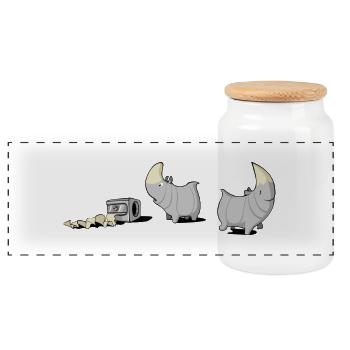 Rhinoféroce - Boîte à biscuits avec couvercle en bois - blanc - Devant