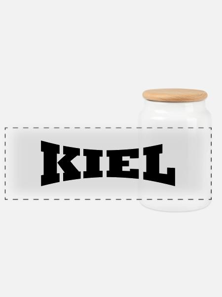 Kiel Schriftzug - Panorama Keksdose mit Holzdeckel - Weiß