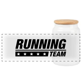 running_team_qa1 - Panoramic Cookie Jar with Wooden Lid - white - Front