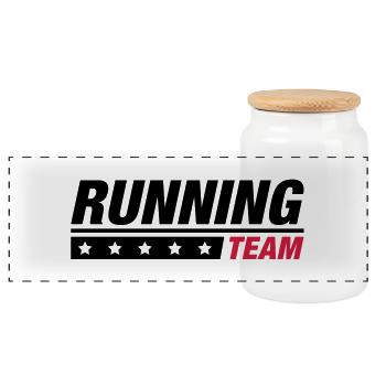 running_team_qa2 - Panoramic Cookie Jar with Wooden Lid - white - Front