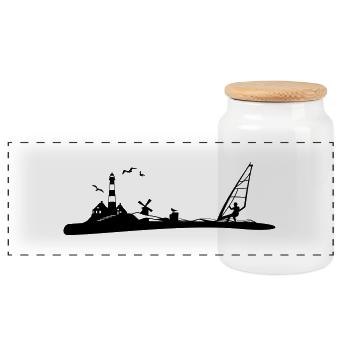 Nordsee Surfen - Panorama Keksdose mit Holzdeckel - Weiß - Vorne