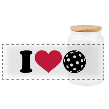 I love Floorball - Panoramic Cookie Jar with Wooden Lid - white - Front