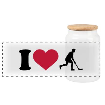 I love Floorball - Panoramic Cookie Jar with Wooden Lid - white - Front