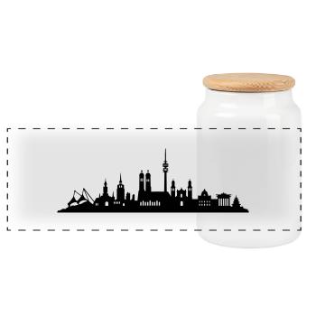 Skyline München - Panorama Keksdose mit Holzdeckel - Weiß - Vorne