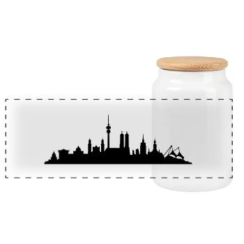 Skyline München - Panorama Keksdose mit Holzdeckel - Weiß - Vorne