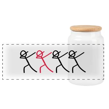 dabbing team figures - Panorama Keksdose mit Holzdeckel - Weiß - Vorne