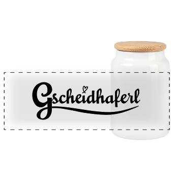 Gscheidhaferl - für liebenswerte Klugscheißer - Panorama Keksdose mit Holzdeckel - Weiß - Vorne