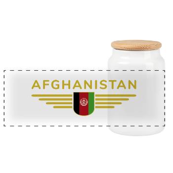 Afghanistan Design – Pride and Culture - Panoramic Cookie Jar with Wooden Lid - white - Front
