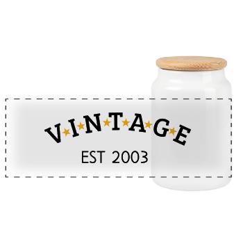 Vintage is 2003 - Panoramic Cookie Jar with Wooden Lid - white - Front