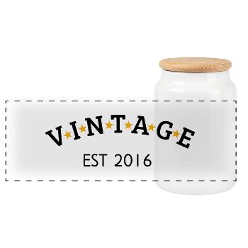 Vintage is 2016 - Panoramic Cookie Jar with Wooden Lid - white - Front