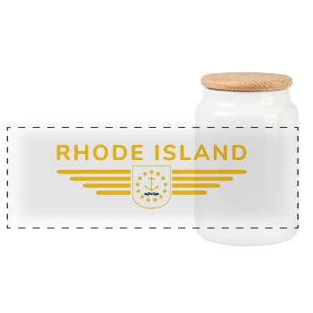 Rhode Island Fan T-Shirt – Stylish & Unique - Panoramic Cookie Jar with Wooden Lid - white - Front