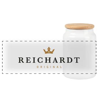 Reichardt Original Family Logo - Panoramic Cookie Jar with Wooden Lid - white - Front