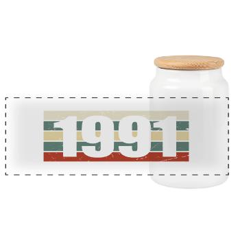 1991 Jahrgang 1991 Geschenk 1991 Geburtstag 1991 - Panorama Keksdose mit Holzdeckel - Weiß - Vorne