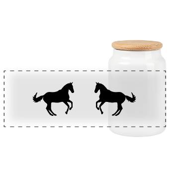two horses - Panoramic Cookie Jar with Wooden Lid - white - Front