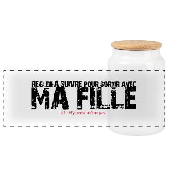 Règle à suivre pour sortir avec ma fille - Boîte à biscuits avec couvercle en bois - blanc - Devant