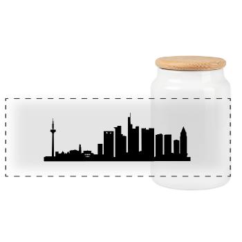 Skyline Frankfurt - Panorama Keksdose mit Holzdeckel - Weiß - Vorne