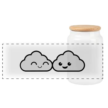 cloud_love3_f2 - Panoramic Cookie Jar with Wooden Lid - white - Front