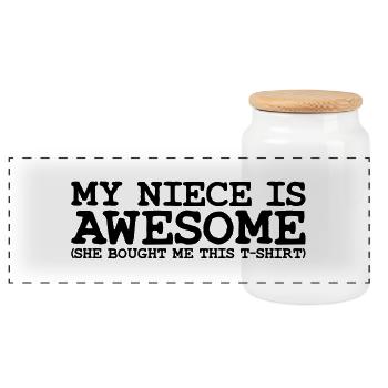 my niece is awesome - Boîte à biscuits avec couvercle en bois - blanc - Devant