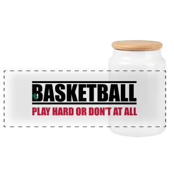 basketball_17 - Panoramic Cookie Jar with Wooden Lid - white - Front