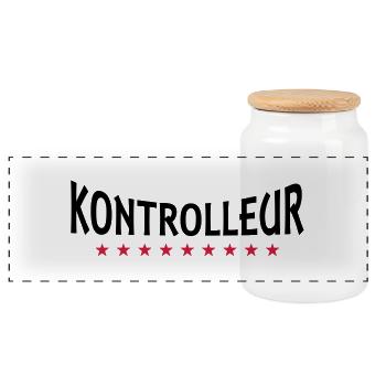 Kontrolleur + Dein Text - Panorama Keksdose mit Holzdeckel - Weiß - Vorne